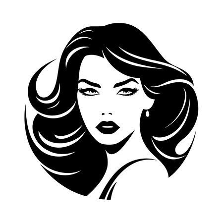 illustration of women short hair style icon, logo women face on white background, vectorのイラスト素材