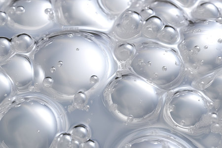 The surface of the bubbles. Extreme close-up of transparent soap foam structureの素材