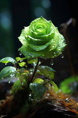 green rose with water dropsの素材