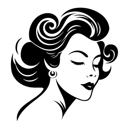 illustration of women short hair style icon, logo women face on white background, vectorのイラスト素材