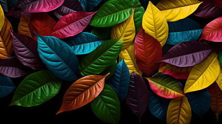 the colorful leaves on a black background.の素材