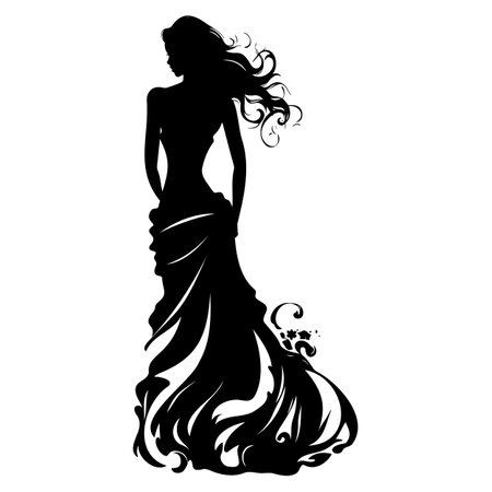 Bride in a wedding dress holding flowersのイラスト素材