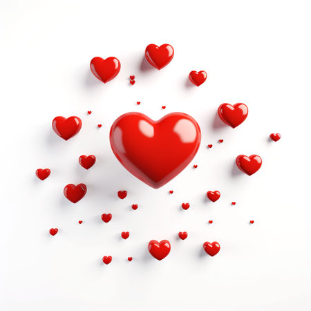 3D red hearts on a white background. Valentine's Day.の素材