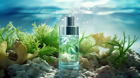 Collagen extract cosmetics of sea plants for product mockup.の素材