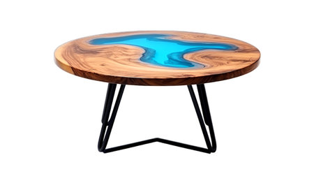Wooden round table isolated on white background. 3d rendering.の素材