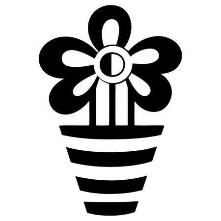 Black and white abstract drawing of flowers in a potのイラスト素材