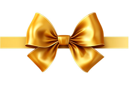Golden ribbon and bow on a transparent background.の素材