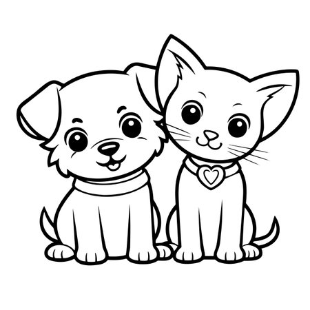 Freehand drawing of a cat and a dog, children s drawingのイラスト素材