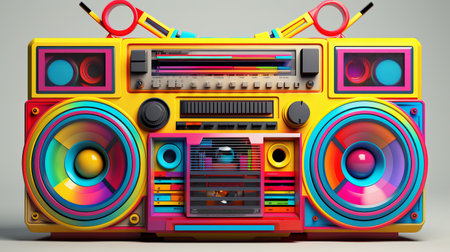 Retro radio cassette player on a gray background. 3d renderingの素材