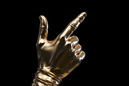 Golden hand on black background.の素材