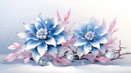 blue snow flower on a light background.の素材