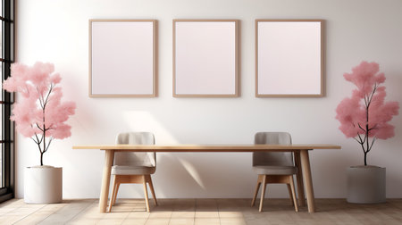 Three white poster hanging mockup.の素材