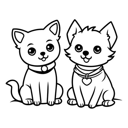 Freehand drawing of a cat and a dog, children s drawingのイラスト素材