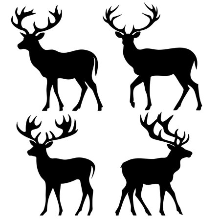 Set Of Black Deer Silhouettesのイラスト素材