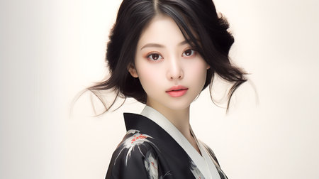 Portrait of beautiful Japanese women with white background.の素材