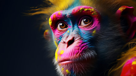 Monkey stained with bright paint.の素材