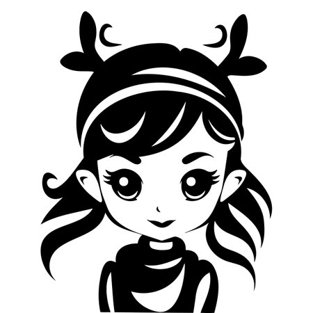 black and white drawing of a girlのイラスト素材
