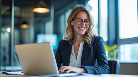 Business woman working on a laptop.