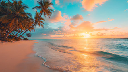 Orange sunset on the beach coast.の素材