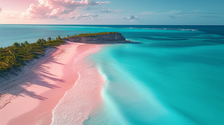 Beach with pink sand and azure sea.の素材