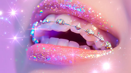 diamond braces on clean teeth.の素材