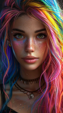 Portrait of a girl with multi-colored hair. Beauty faceの素材