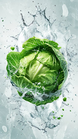 Vegetable poster, A cabbage and water splashing.の素材