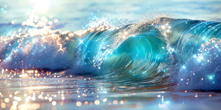 an ocean wave with a sparkling glittery effect.の素材