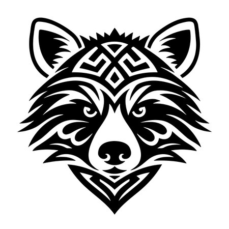 black white raccoon head logo and icon, clip art vectorのイラスト素材