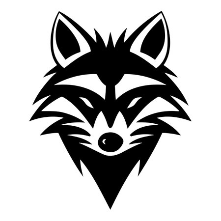 black white raccoon head logo and icon, clip art vector.のイラスト素材