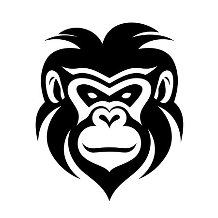 black white monkey head logo and icon, clip art vector.のイラスト素材