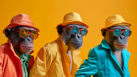 A group of monkeys in bright clothes.の素材