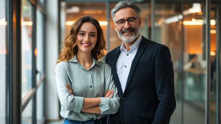 Business couple standing together in office.の素材