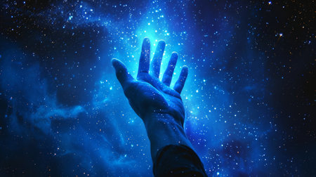 Hand reaches out to the starry sky.の素材