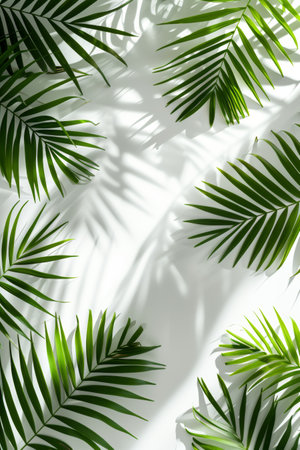 green palm leaf branches on white background.の素材