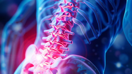 Spine pain, Inflammation in the back medical illustration.の素材