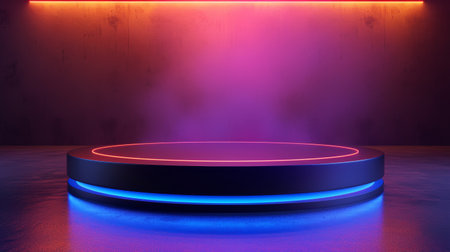 mockup display stand for product presentation in neon light.の素材