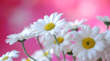 beautiful daisies with pink background.の素材