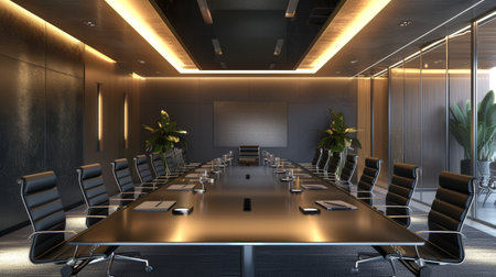 High level meeting of exclusive room is decorated with stylish table and chairs around.の素材
