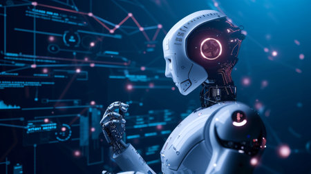 smart robot AI on a blue background.の素材