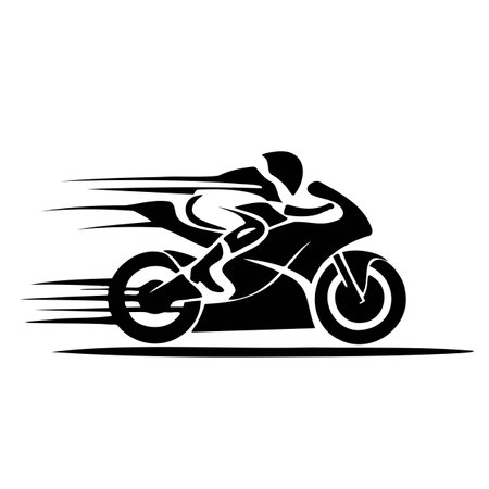 Black and white drawing of a biker on a motorcycleのイラスト素材