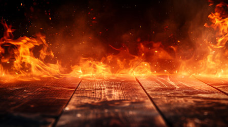 Fire flames on wooden background. Fire background. Fire background. Fire backgroundの素材
