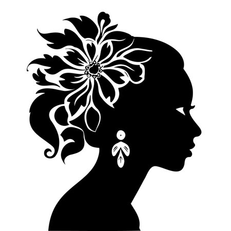 illustration of women short hair style with flowers icon, logo women face on white background, vectorのイラスト素材