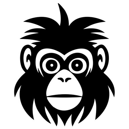 black white monkey head logo and icon, clip art vector.のイラスト素材