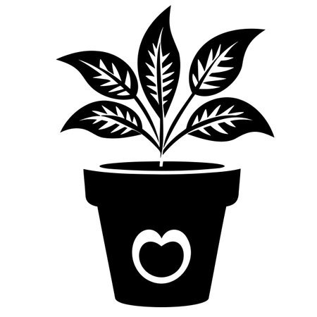 Logo, black and white illustration of flower in a potのイラスト素材