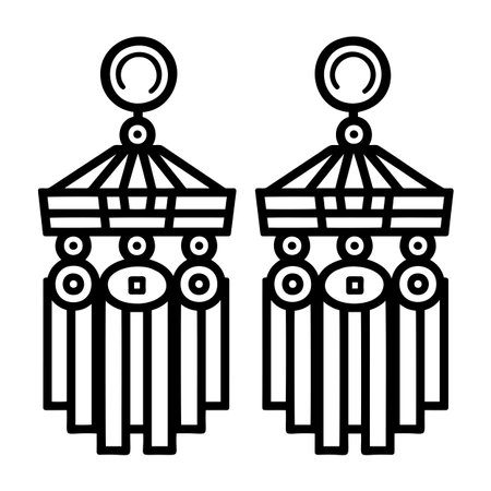 The artwork depicts a set of earrings in black and white. It showcases symmetry, pattern, and design, combining art and illustration with a symbolic and crosslike elementのイラスト素材
