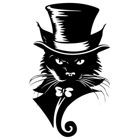 Cat in Top Hat and Bow Tie Illustrationのイラスト素材