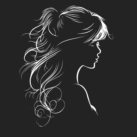 Elegant Silhouette of Woman with Flowing Hairのイラスト素材
