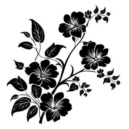 Black and White Floral Branch Illustrationのイラスト素材