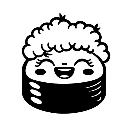 Adorable Kawaii Sushi Roll Cartoon Illustrationのイラスト素材